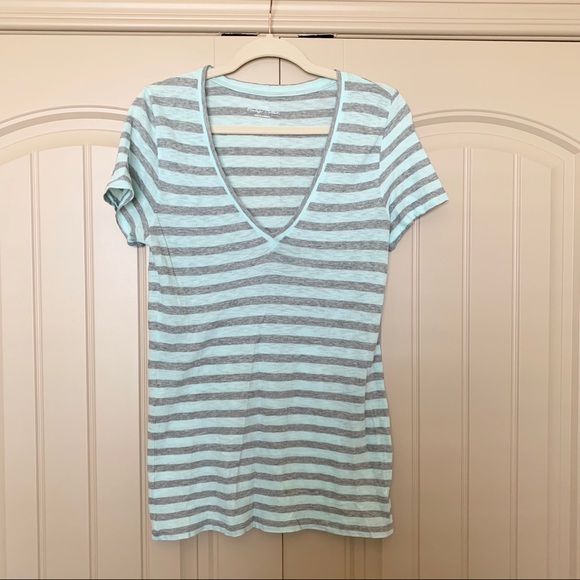 J. Crew Tops - J.Crew Mint and Gray Striped Cotton Tee